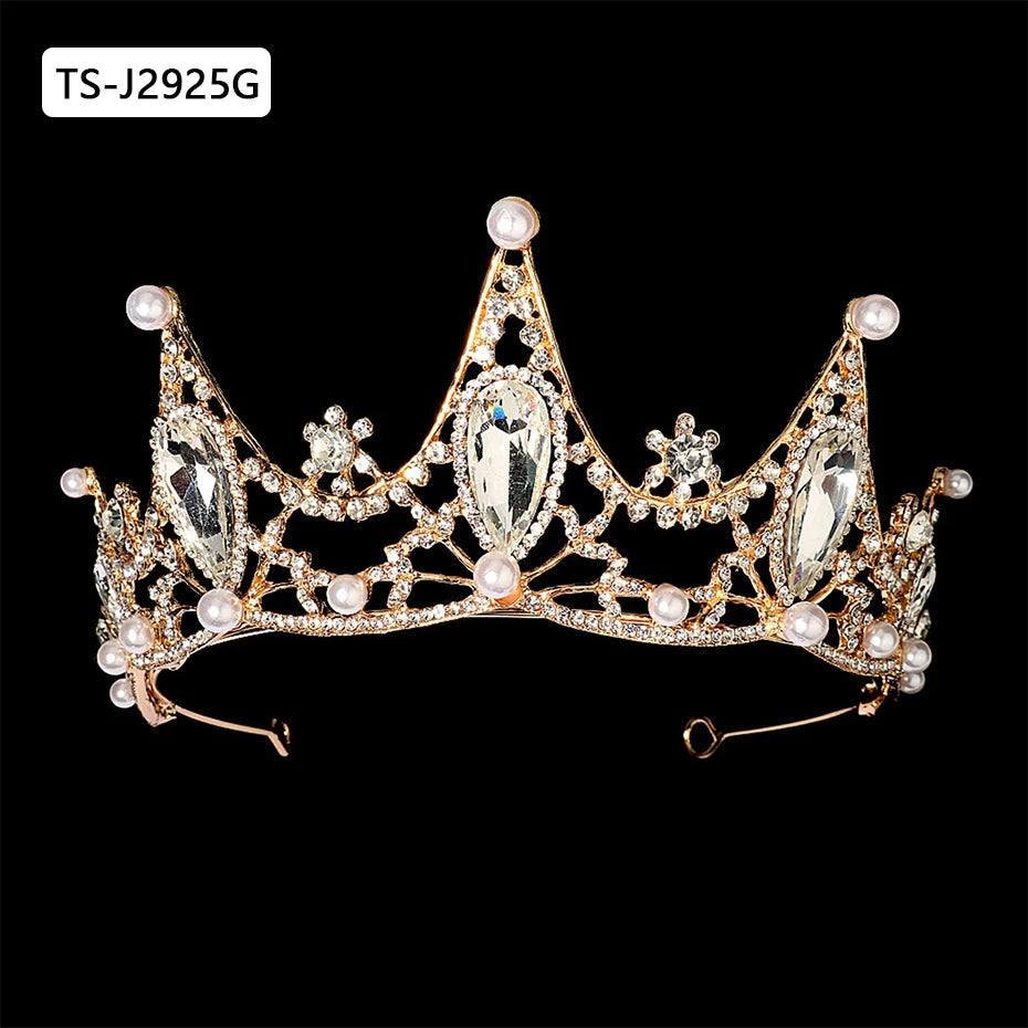 Gold Color Tiaras and Crowns for Women Wedding Bridal Hair Accessories Pearl Rhinestone Headpiece Bride Headdress Prom Jewelry