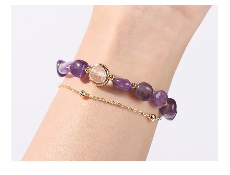Exquisite Natural Amethyst Stone Lucky Chain Bracelets Women Fashion Jewelry Adjustable Healing Bracelets Girlfriend Party Gifts