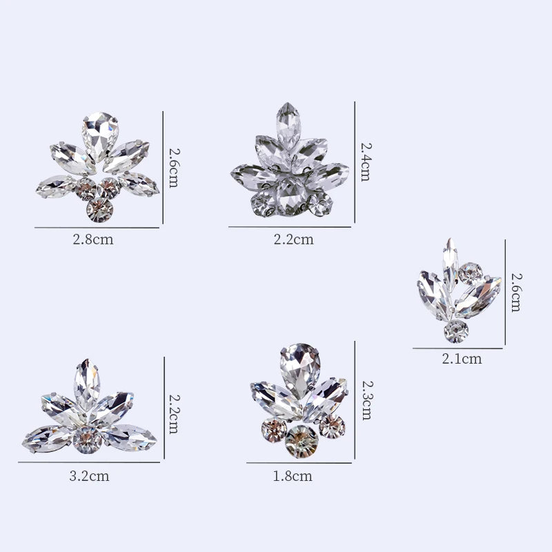 QIAO 5pcs Rhinestones Ornament Crystal Clear Iron on Diamond Rhinestones for Clothing Bags Hoodie Decorations Accessories