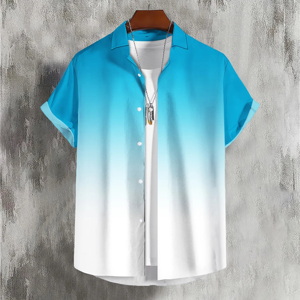 Solid Men'S Shirt Summer Color Gradient Lapel Shirts For Men Colorful Simple 3d Print Basic Men'S Shirt Tops Casual Short Sleeve