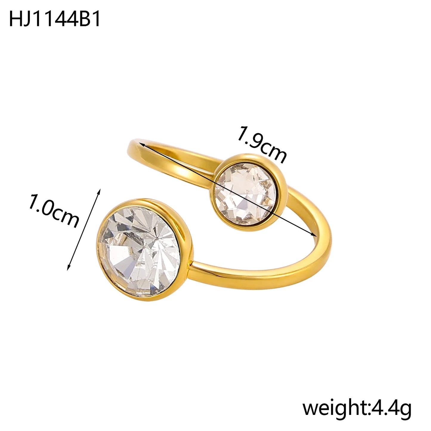 18k gold color stainless steel ring with crystal ring for women light luxury high-grade color open stainless steel