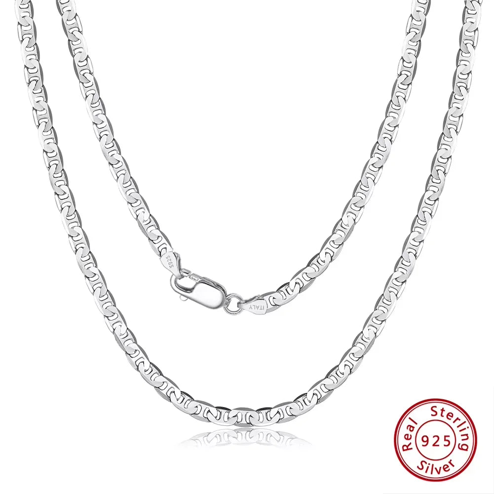 ORSA JEWELS 100% 925 Sterling Silver 2.6/3.7/5mm Flat Mariner Chain Necklace for Women Men Fashion Classic Necklace Jewelry SC78