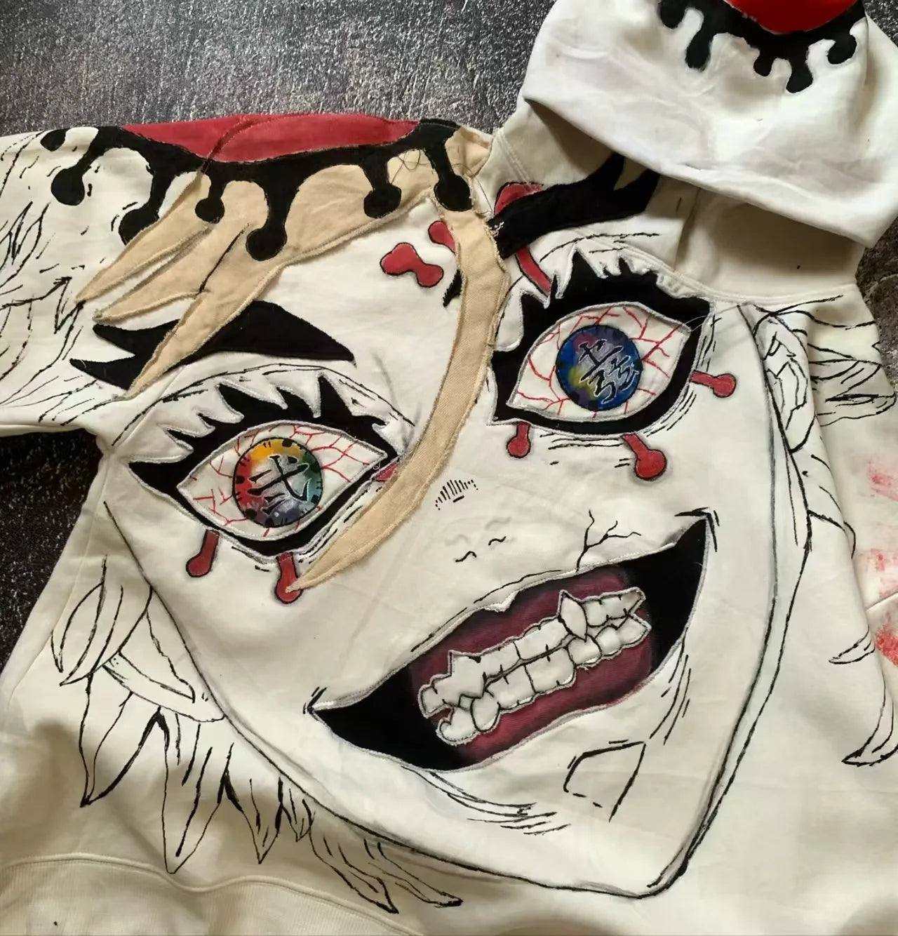 Y2K High Street fashion anime character patchwork design men hoodie punk hip-hop top loose pullover oversized casual sportswear