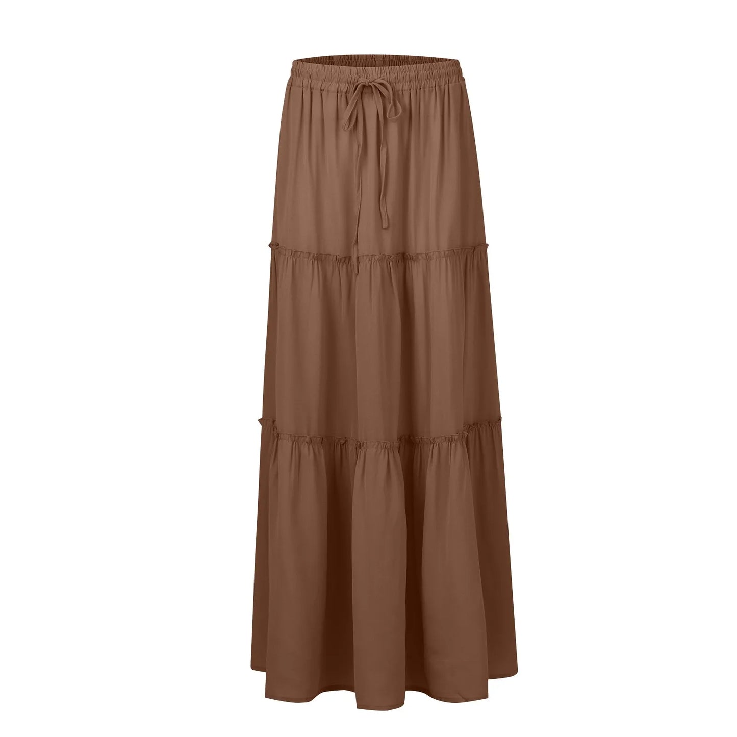 Women long skirt Fashion Solid Color Long Skirts Elastic Waist faldas Loose Casual High Waist saia Versatile Half-Body Dress