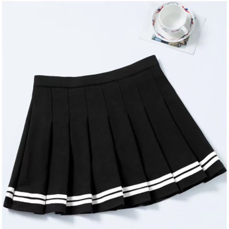 Women's Pleated Mini Skirt Elastic Waist Striped School Girl Style Summer Autumn Winter New Arrival A- Line Half-length Skirt