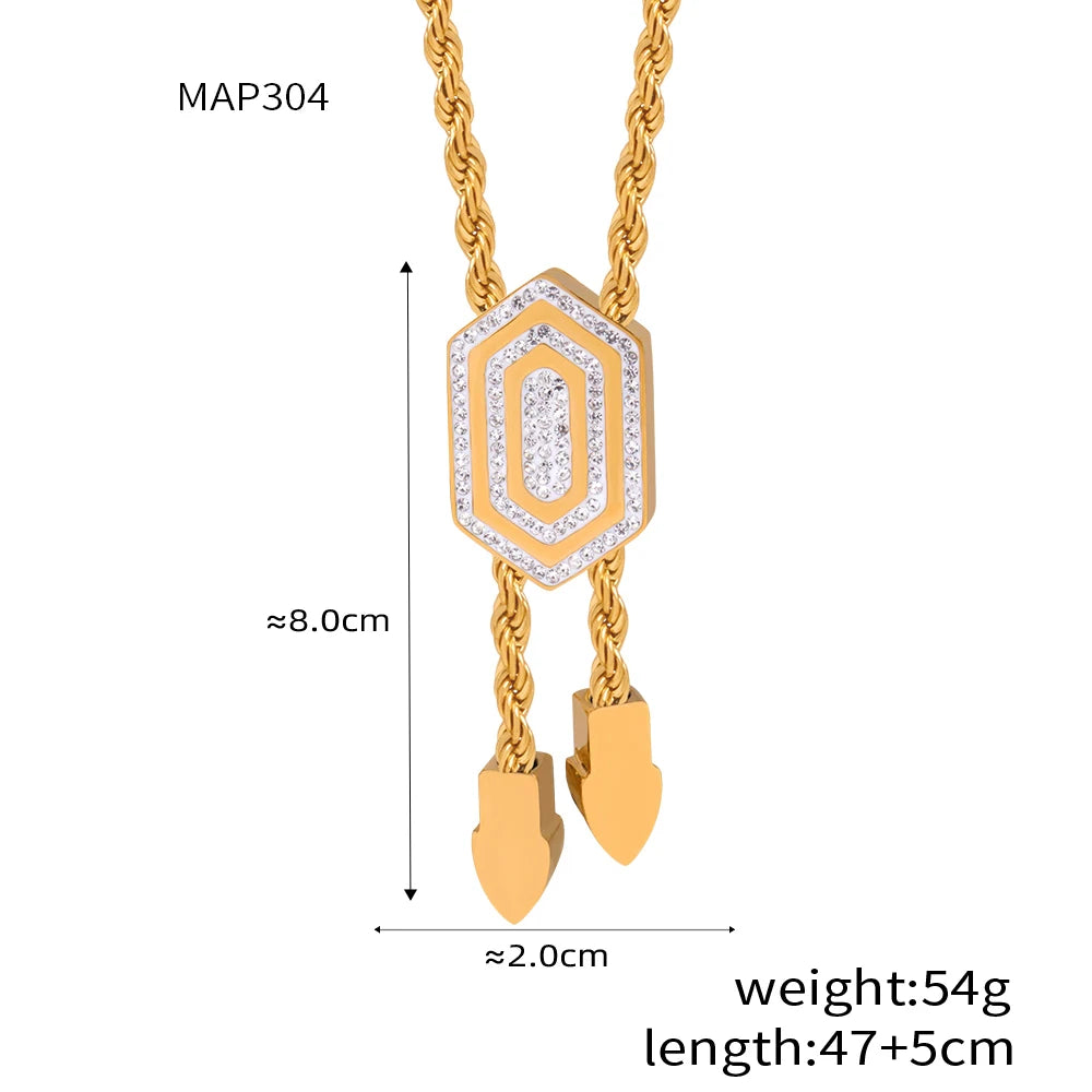 Bracelet Necklace Set For Women Twisted Chain with Hexagon CZ Pendant Bangle Premium Stainless Steel Jewelry Wholesale