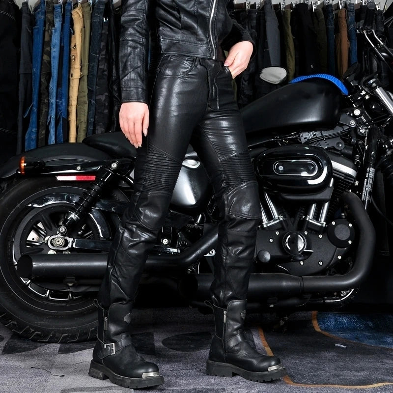 Motocross Racing Pants PU Leather Biker Trousers Waterproof Windproof Women With CE Knee Hip Pad Racing Motorbike Trousers Pants