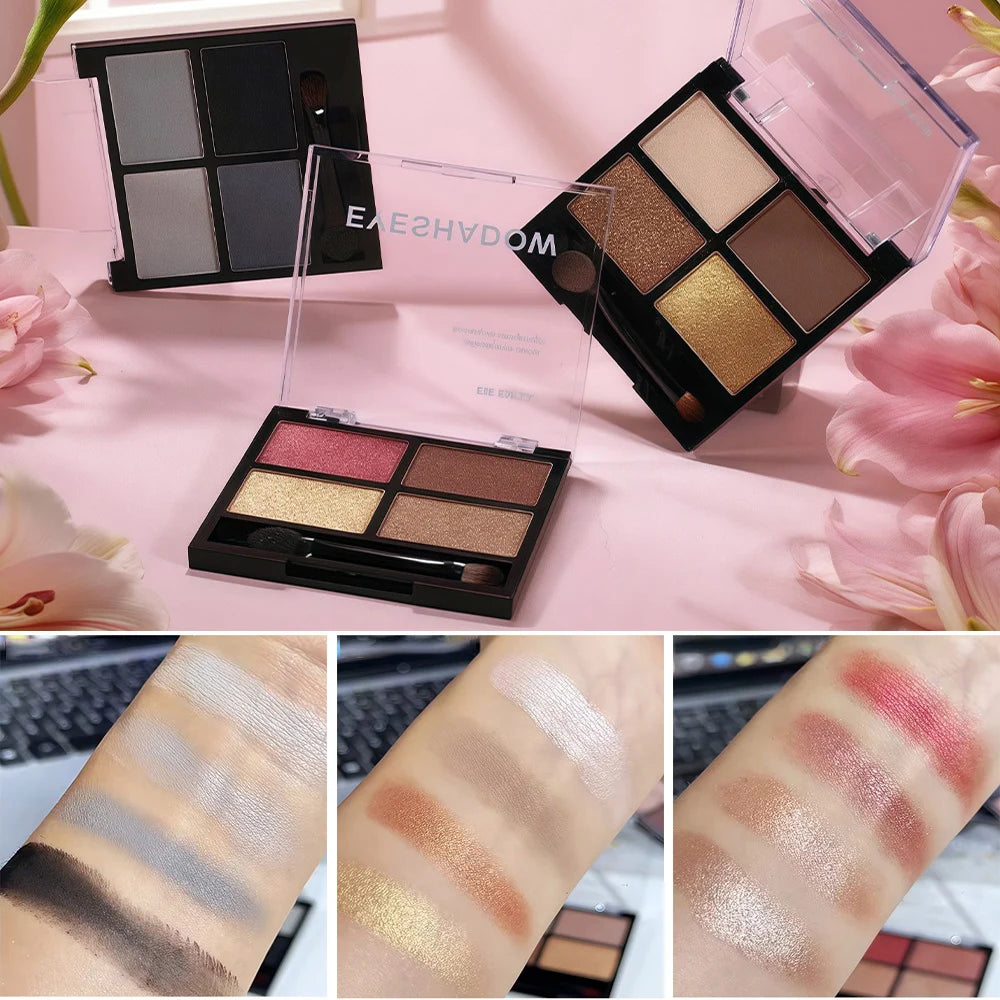 4-Color Smoky Gray Eye Shadow Palette Pearly Matte Earth Color Eyeshadow Pallete Shiny Sequins Eye Pigments Lasting Makeup