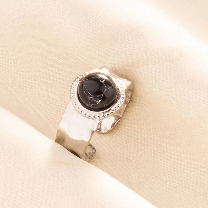 5PCS Boho Turquoise Rings Hippie Stainless Steel White Gemstone Adjustable Rings Women Girls Gift Knuckle Rings Bohemian Jewelry