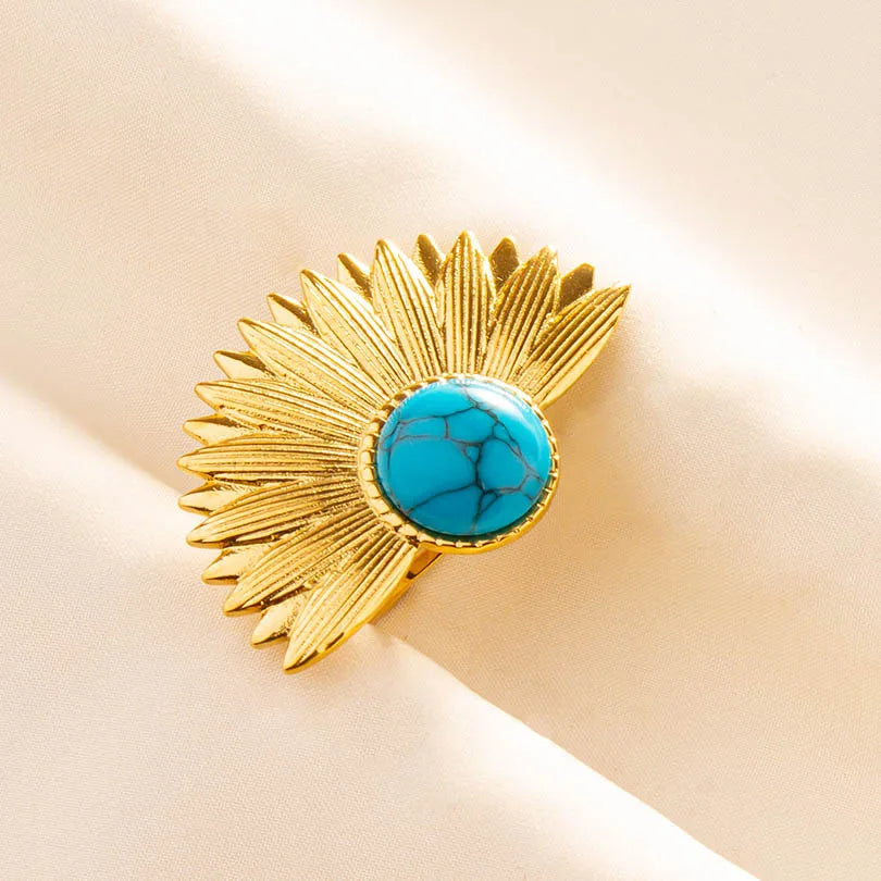 2pcs/lot Vintage Turquoise Gold Plated Knuckle Rings Blue Synthetic Stone Stainless Steel Rings Boho Jewelry Women Gifts No Fade