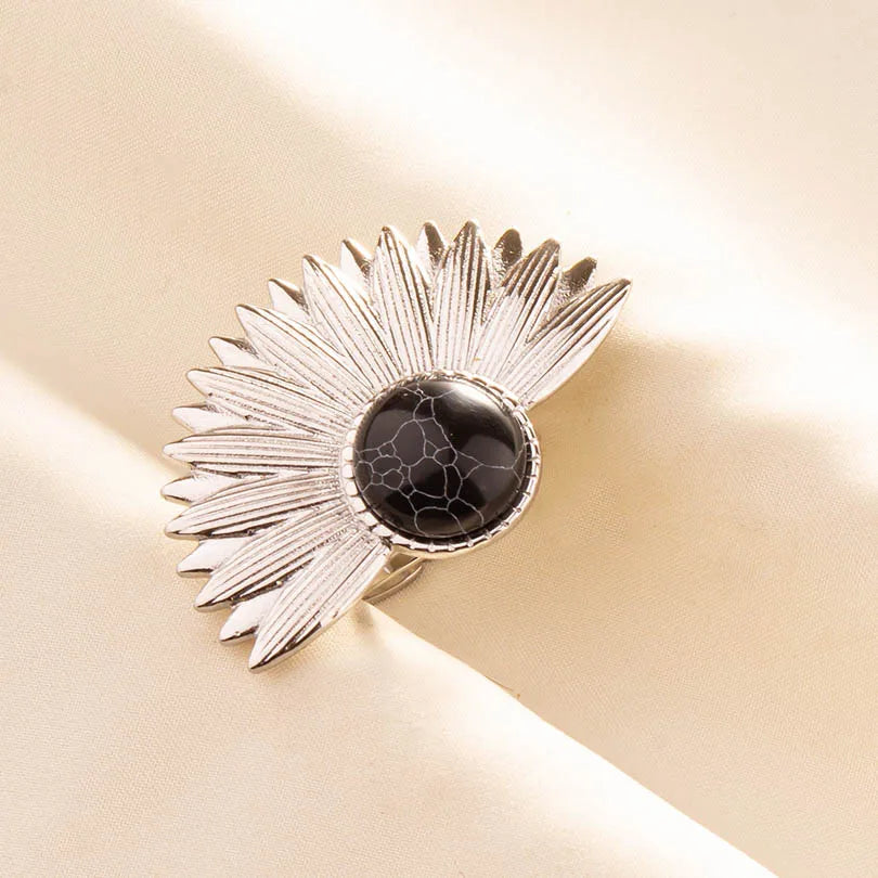 5PCS Boho Turquoise Rings Hippie Stainless Steel White Gemstone Adjustable Rings Women Girls Gift Knuckle Rings Bohemian Jewelry