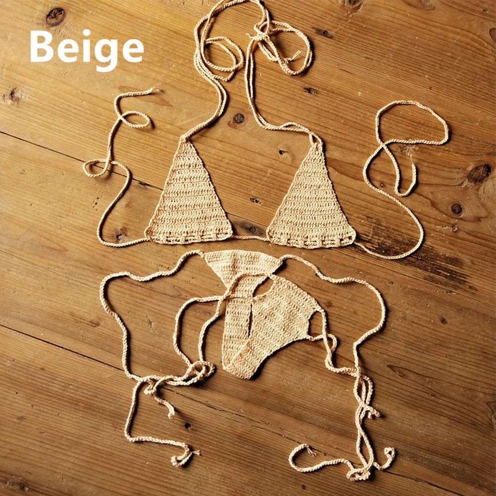 Cotton Hand Crochet Bikinis Set Women's Swimwear Bohemian 2 Pieces Swim Bras Underwear Set Bathing Suit