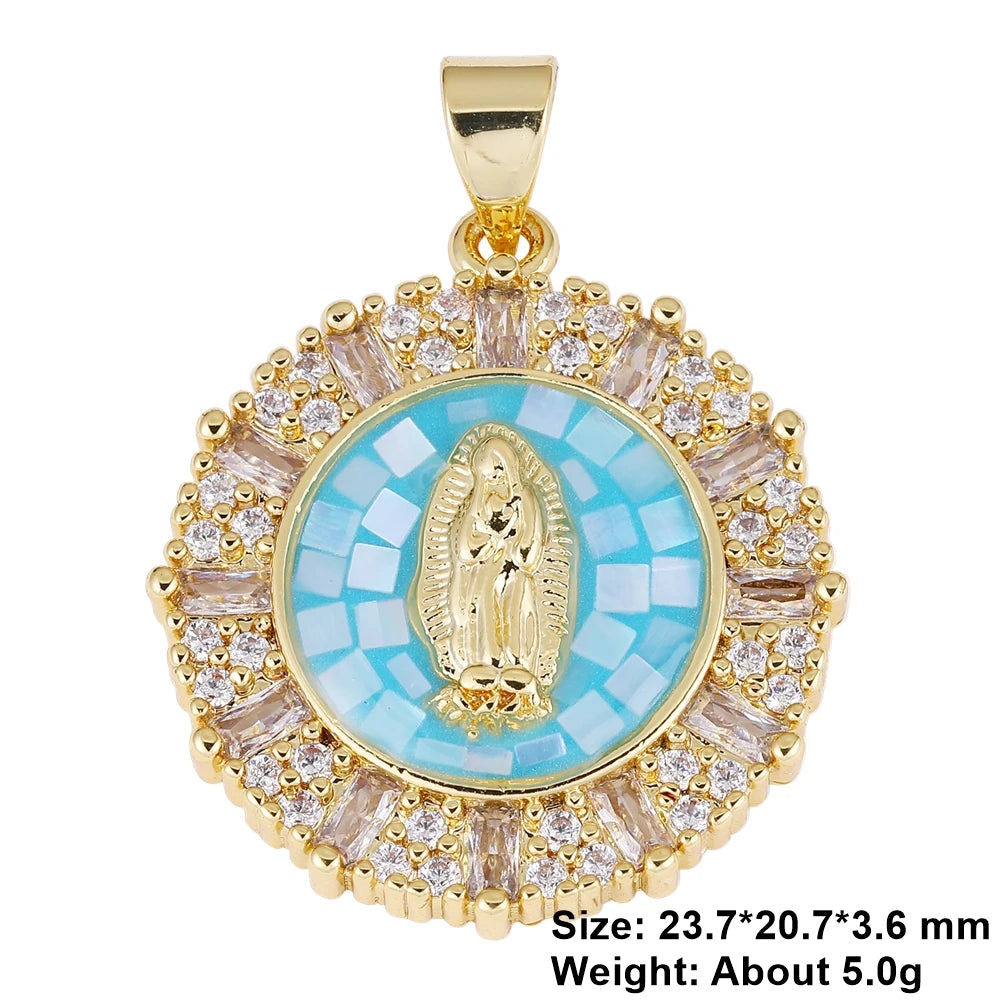 Juya 18K Real Gold Plated Religious Pendant Jewelry Making Supplies Creative Saint Mary Virgin Christian Cross Charms Supplies