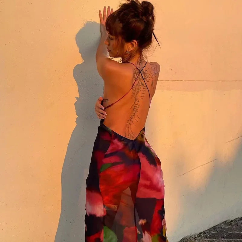 Sexy Leopard Print Lace Patchwork Maxi Dress Women Fashion V Neck Backless Long Dresses Spring Summer Female Holiday Vestidos