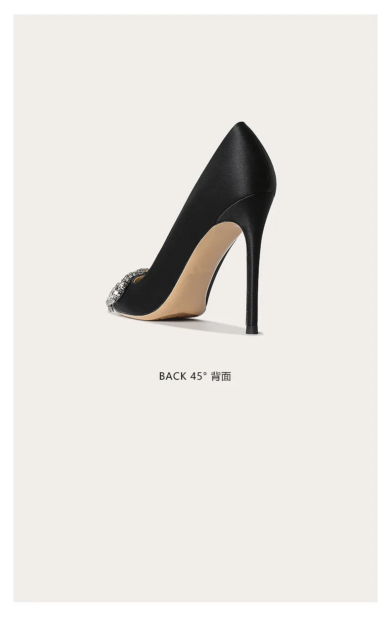 Pointed French High Heels Rhinestone Bow Thin Heel Shallow Mouth Versatile Women's Single Shoes