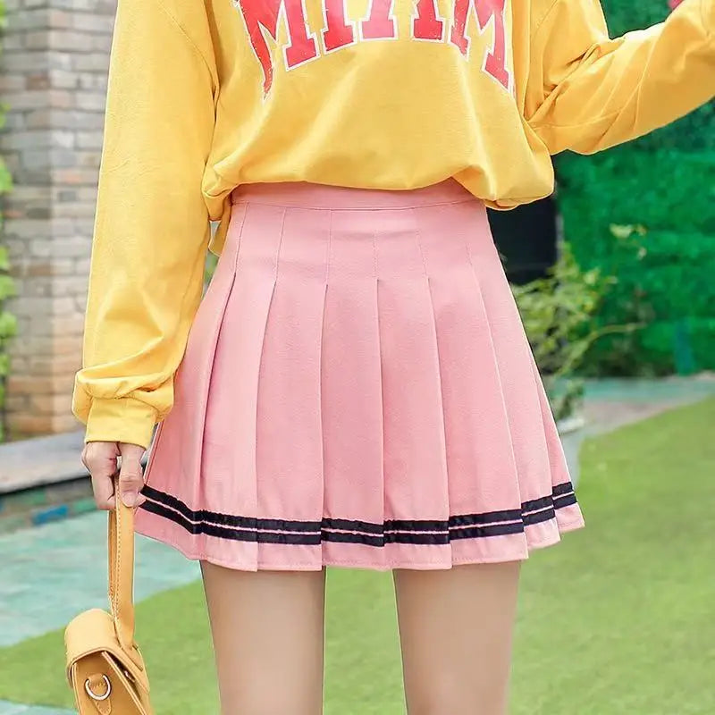 Women's Pleated Mini Skirt Elastic Waist Striped School Girl Style Summer Autumn Winter New Arrival A- Line Half-length Skirt