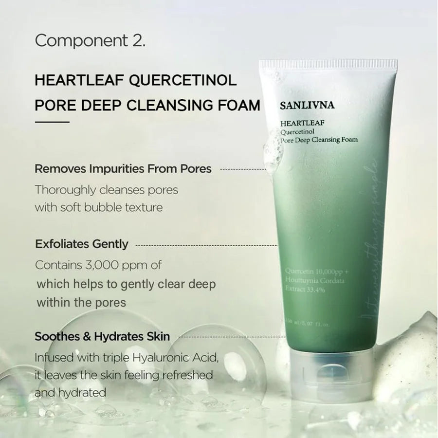Heartleaf 77% Skincare 4-Piece Set - Deep Cleansing Cleanser, Toner, Peach 70 Face Serum, Pore Cleansing Oil, Daily Skincare Set
