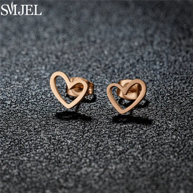 Romantic Simple Tiny Heart Earrings Female Minimalist Stainless Steel Love Stud Earring Hypoallergenic Jewelry Wedding Gift
