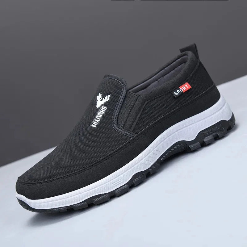 Beijing Men's Cloth Shoes Soft Bottom Breathable Anti-Slip Elderly Walking Shoes Slip-On round Toe Casual Rubber Soled Shoes