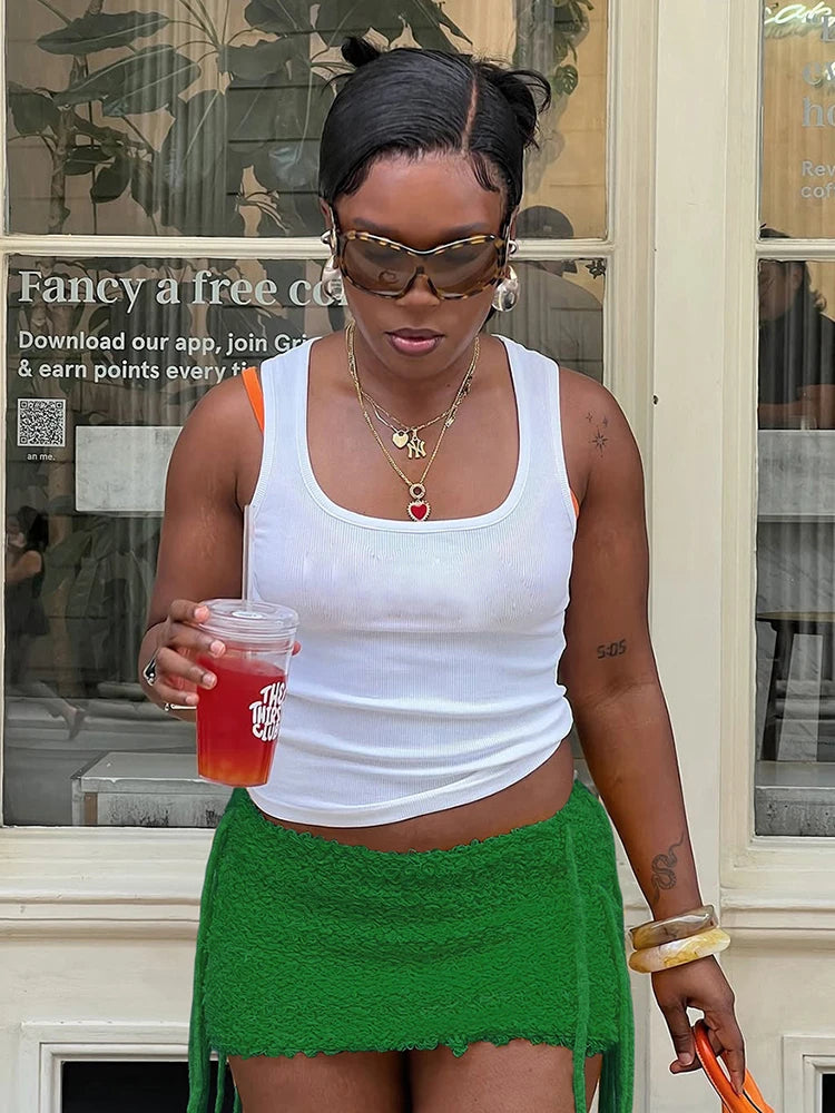 Weird Puss Sexy Furry Side Tassel Skirts Women Y2K Peach Hip Summer Solid Wild Basic Hipster Streetwear Skinny Slim Mini Bottom