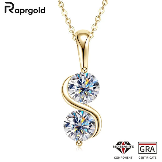 RAPRGOLD GRA Certified 1CT Moissanite Round Pendant Necklaces for Women 925 Sterling Silver Fine Jewelry Chains for Wedding Gift