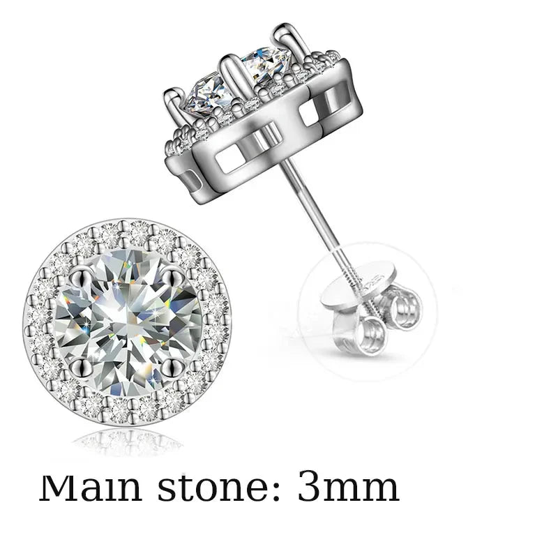 Unisex Fine Jewelry Moissanite Earrings For Women 925  Stud Earrings Moissanite D Color VVS Stud Round Flower Jewelry