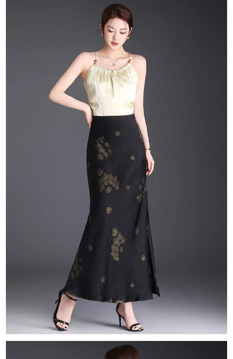 Printed Skirt Women Spring Summer New High-waisted Straight Hip-covered Skirt Temperament Long Skirt