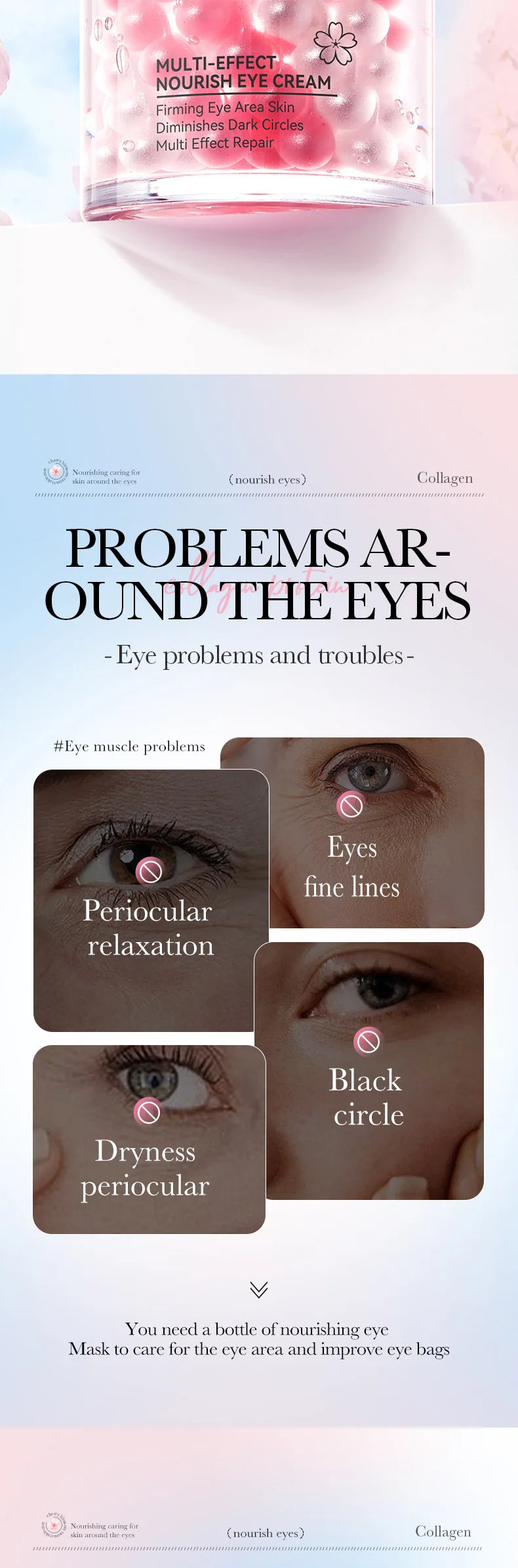 SADOER Hyaluronic Acid 24K Golden Sakura Eye Cream Anti Dark Circles Anti Wrinkles Moisturizing Anti-aging Creams Eyes Skin Care