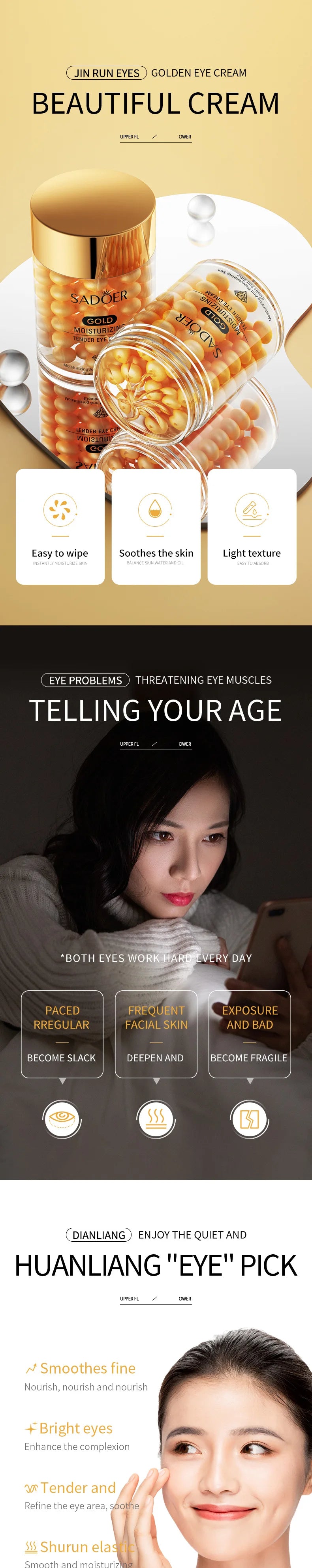SADOER Hyaluronic Acid 24K Golden Sakura Eye Cream Anti Dark Circles Anti Wrinkles Moisturizing Anti-aging Creams Eyes Skin Care