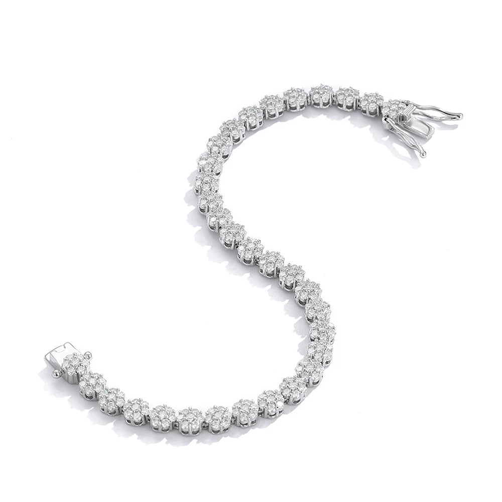 BXINY Flower Full Moissanite Tennis Bracelets 925 Sterling Silver D Color Lab Diamond for Women Hand Chain Gift Fine Jewelry GRA