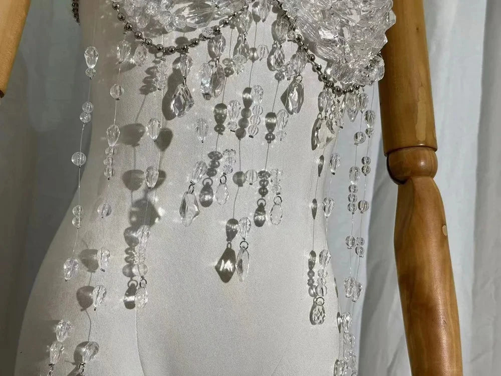 Sexy Europe And The United States Crystal Pearl Female Vest Handmade Street Shooting Bra Top Hollow Body Chain Holiday Swimsuit