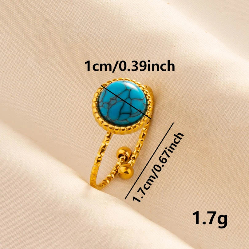 2pcs/lot Vintage Turquoise Gold Plated Knuckle Rings Blue Synthetic Stone Stainless Steel Rings Boho Jewelry Women Gifts No Fade