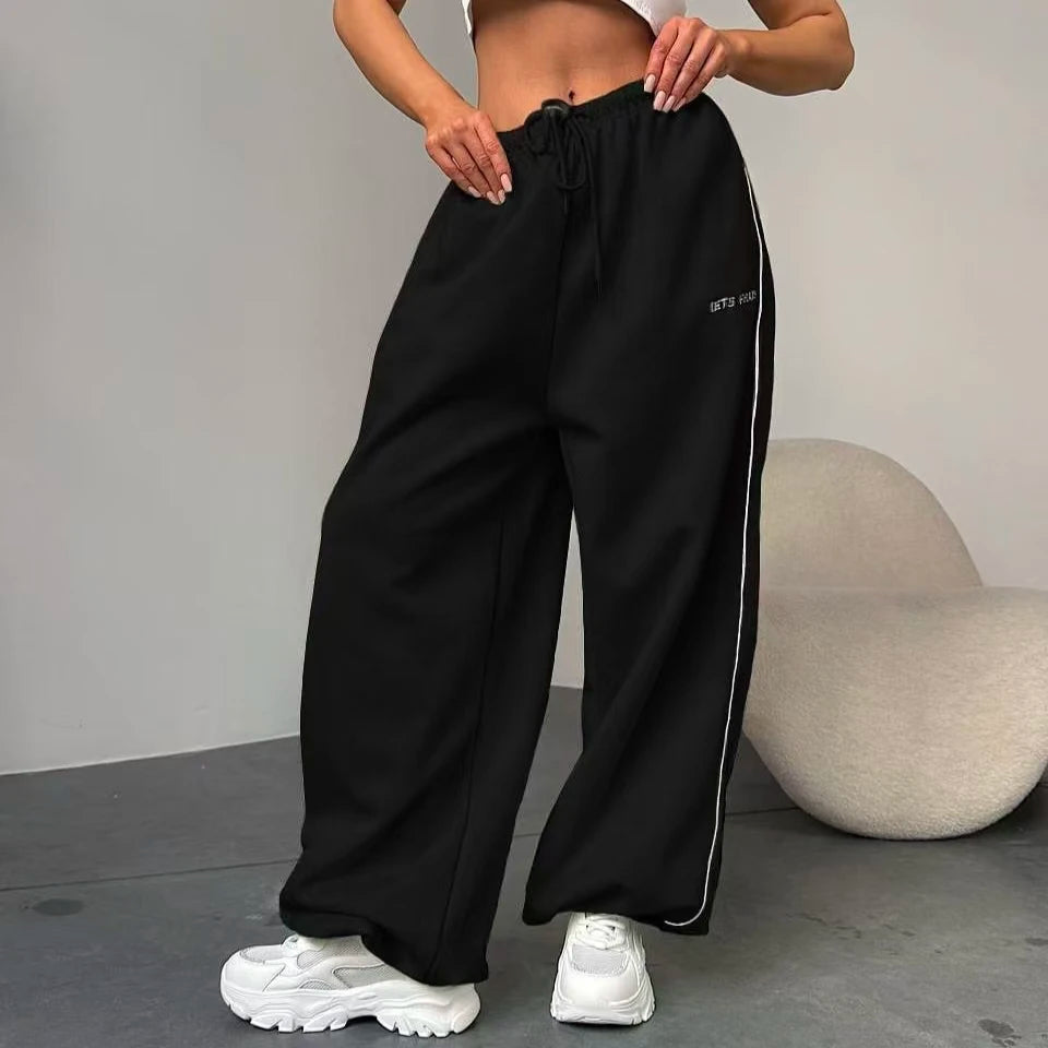 American Black Retro Hip-Hop Oversized Woman Fashion Streetwear Casual Sweatpants Loose Jogging Pants High Waist Wide-Leg Pants