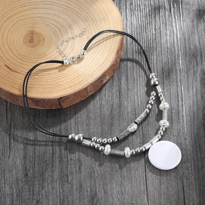 Bohemian Ethnic Wind Imitation Pearl Braided Necklaces Women Retro Hand-woven Beads Double Layer Rope Chain Vacation Jewelry