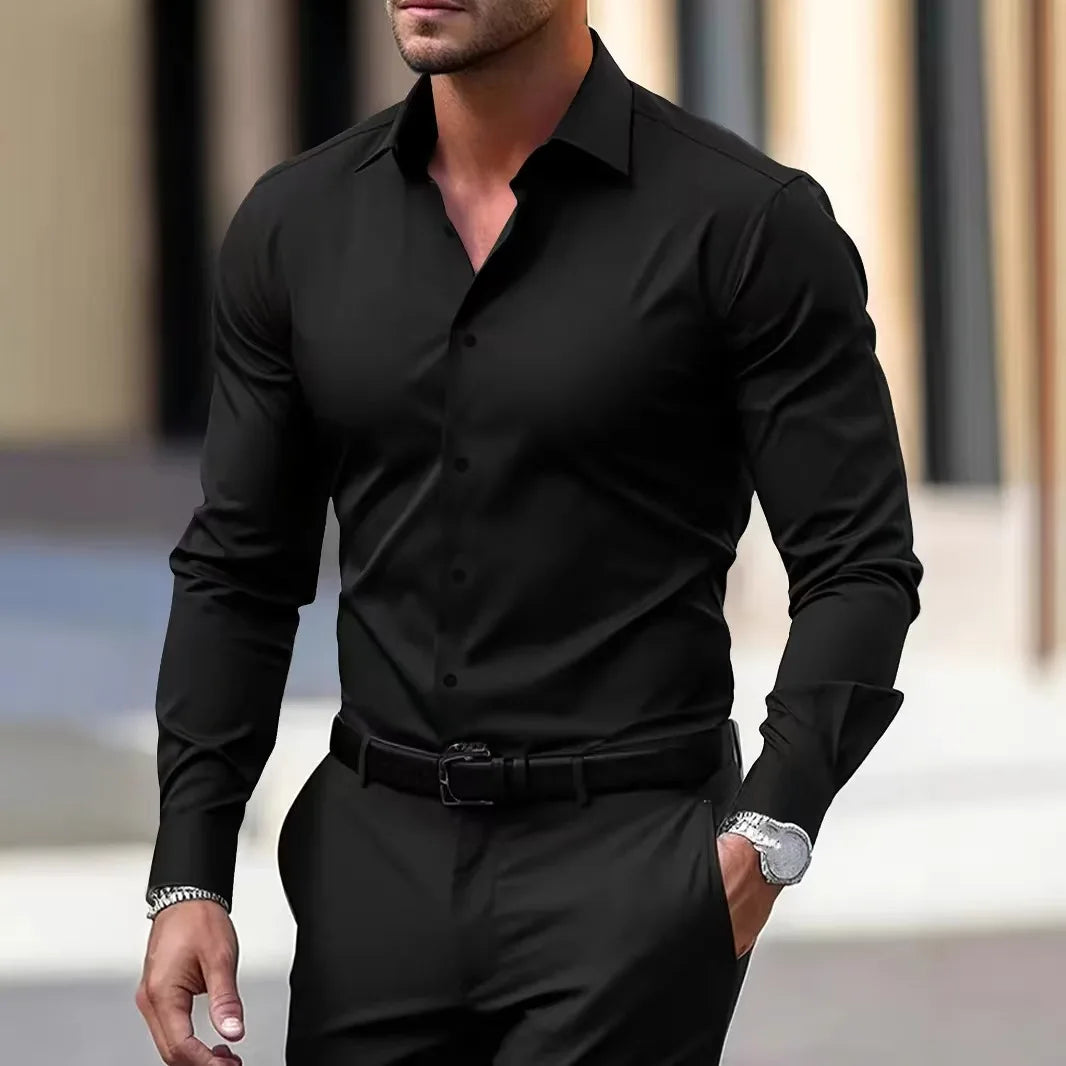 1 piece of business casual long sleeved shirt, spring and autumn style formal shirt, slightly elastic and iron free