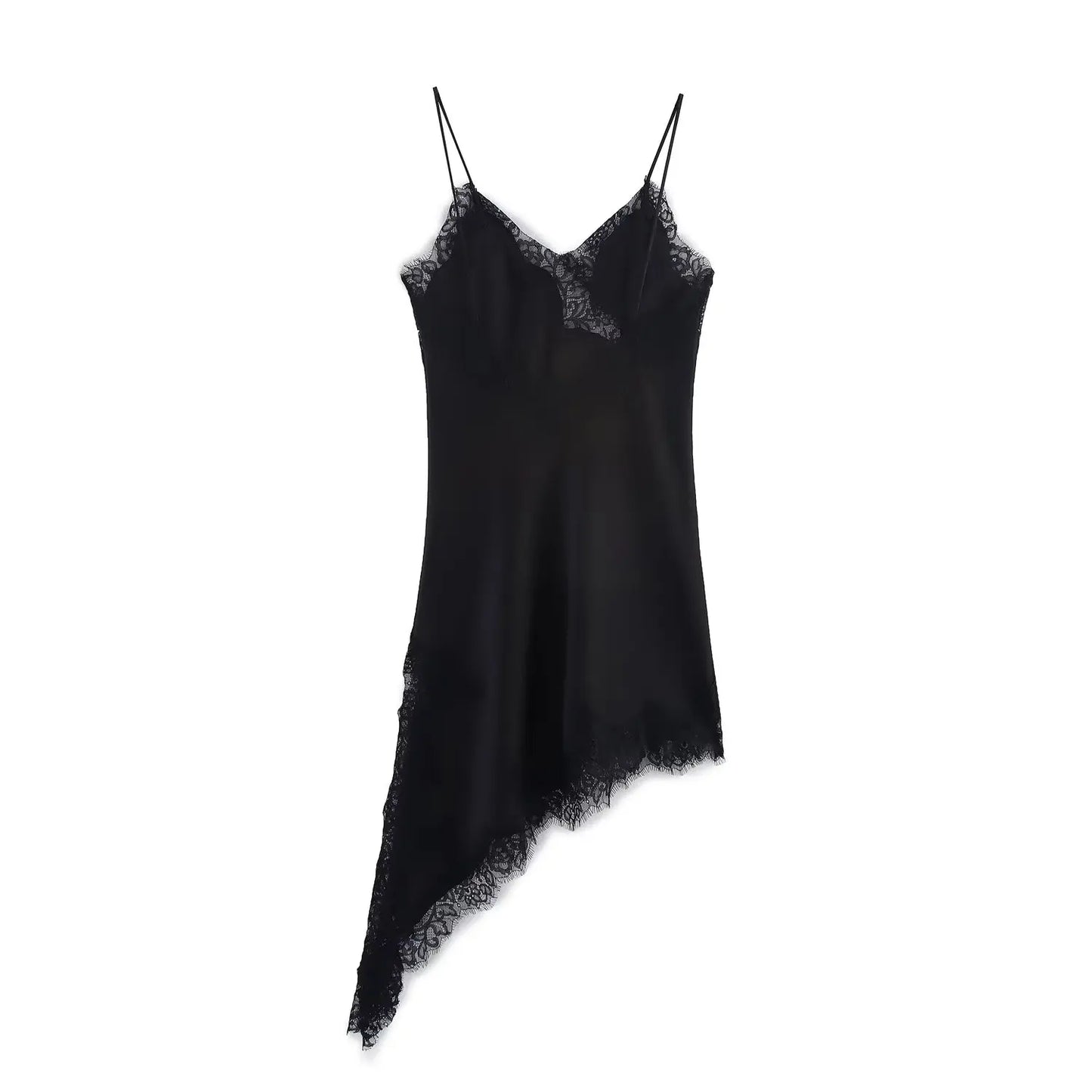 Women Fashion Sexy V-Neck Lace Elegant Halter Dress Asymmetric Hem Dress 2025 Summer New Fashion Holiday Party Beach Dresses