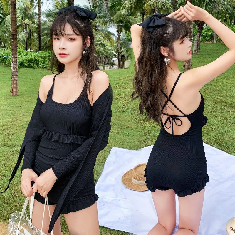 Women's High-End Bikini Tee-Piece Set Skirt Sle Faionable Thermal Spa Swimsuit Meat Covering Slimming Beachwear