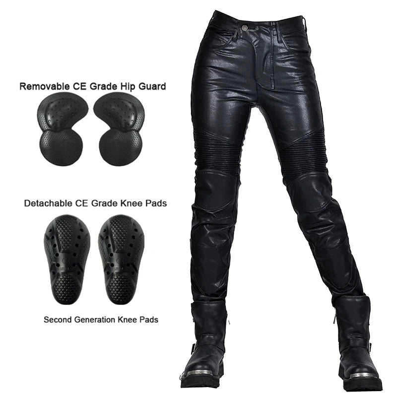 Motocross Racing Pants PU Leather Biker Trousers Waterproof Windproof Women With CE Knee Hip Pad Racing Motorbike Trousers Pants