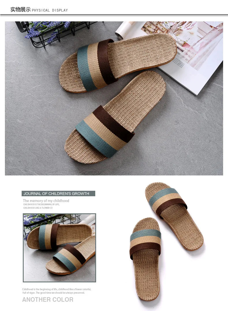 Women's EVA Linen Slippers Couple Indoor Slippers Cotton Home Non-slip Thick Bottom Summer Sandal Slippers Men