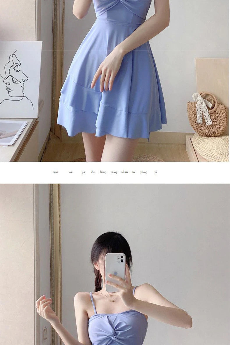 Women's High-End Bikini Tee-Piece Set Skirt Sle Faionable Thermal Spa Swimsuit Meat Covering Slimming Beachwear