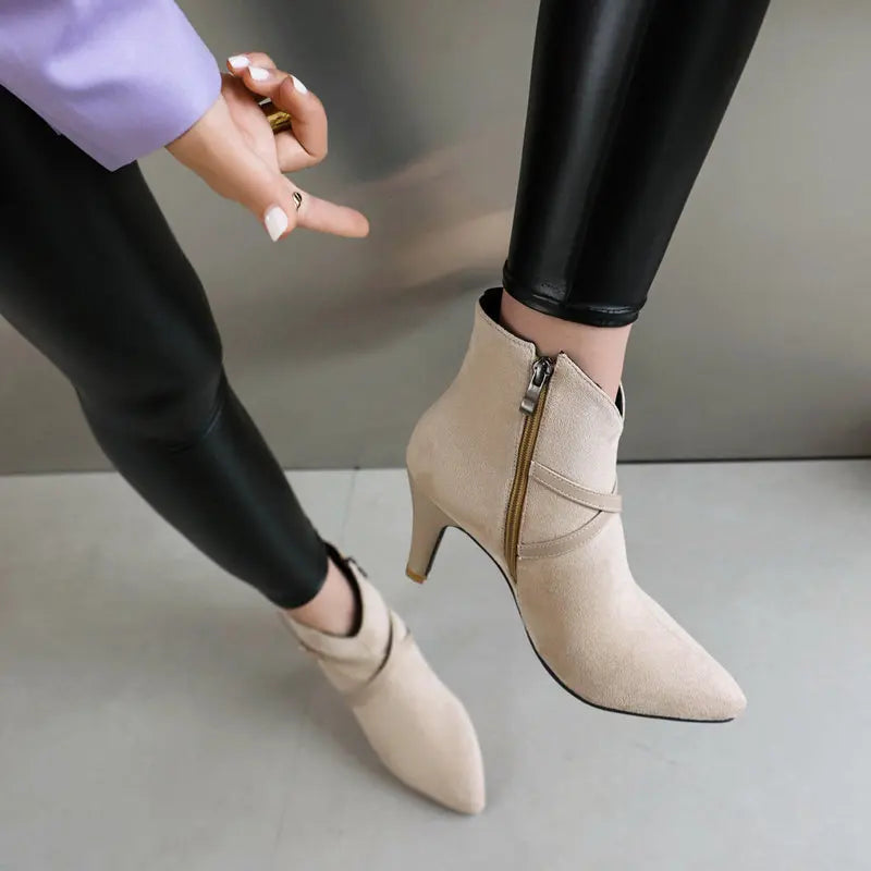 REAVE CAT Sexy Women Ankle Boots Big Size 46 47 Pointed Toe Autumn Flock Suede Shoes Party Elegant Bota 33 34