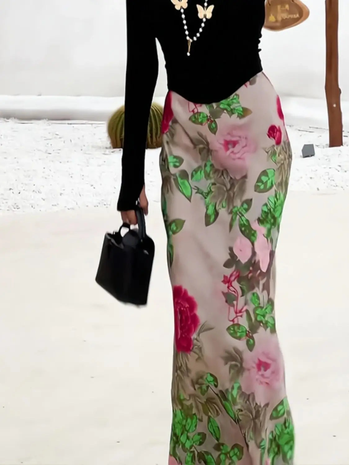 Women Clothing Stylish Vintage Satin Floral Print Luxury Chic Long Skirts Female Elegant High Waist Slim Party Maxi Skirt Faldas