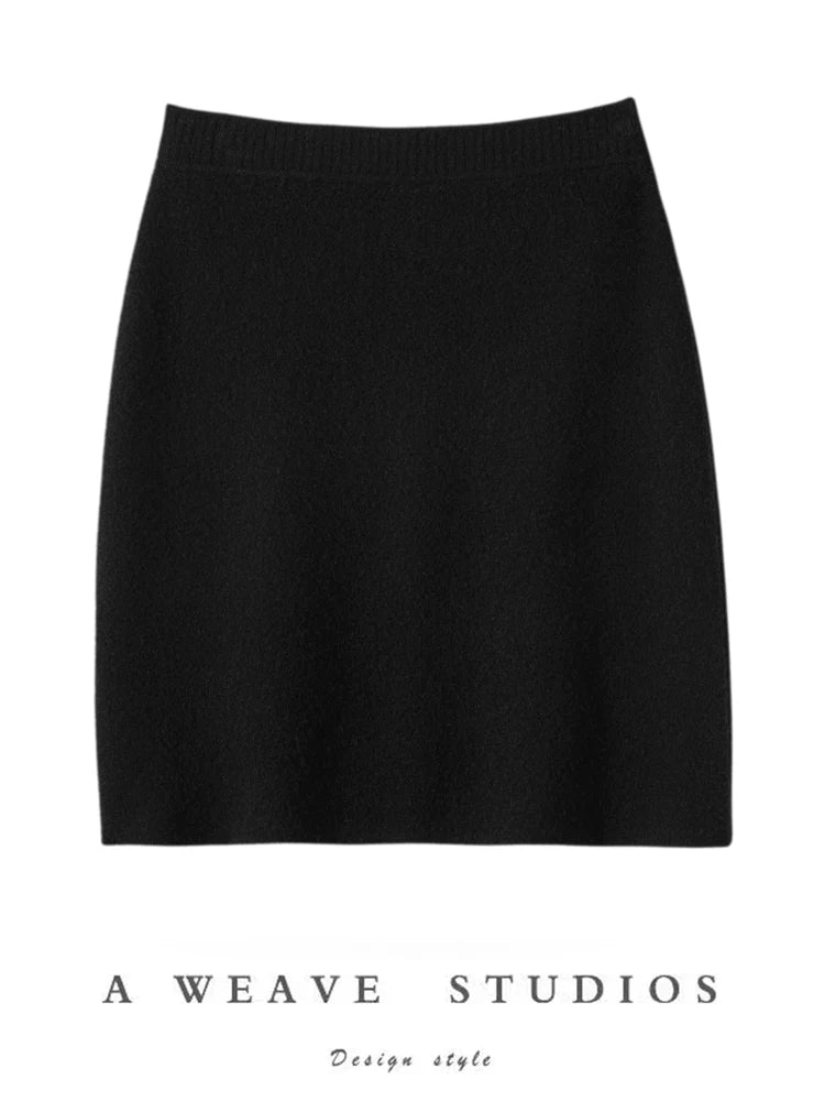 New Chic Women 100% Cashmere Mini Skirt Preppy Style Cashmere Knitted Skirt Autumn Winter Soft Warm Luxury Cashmere Dress