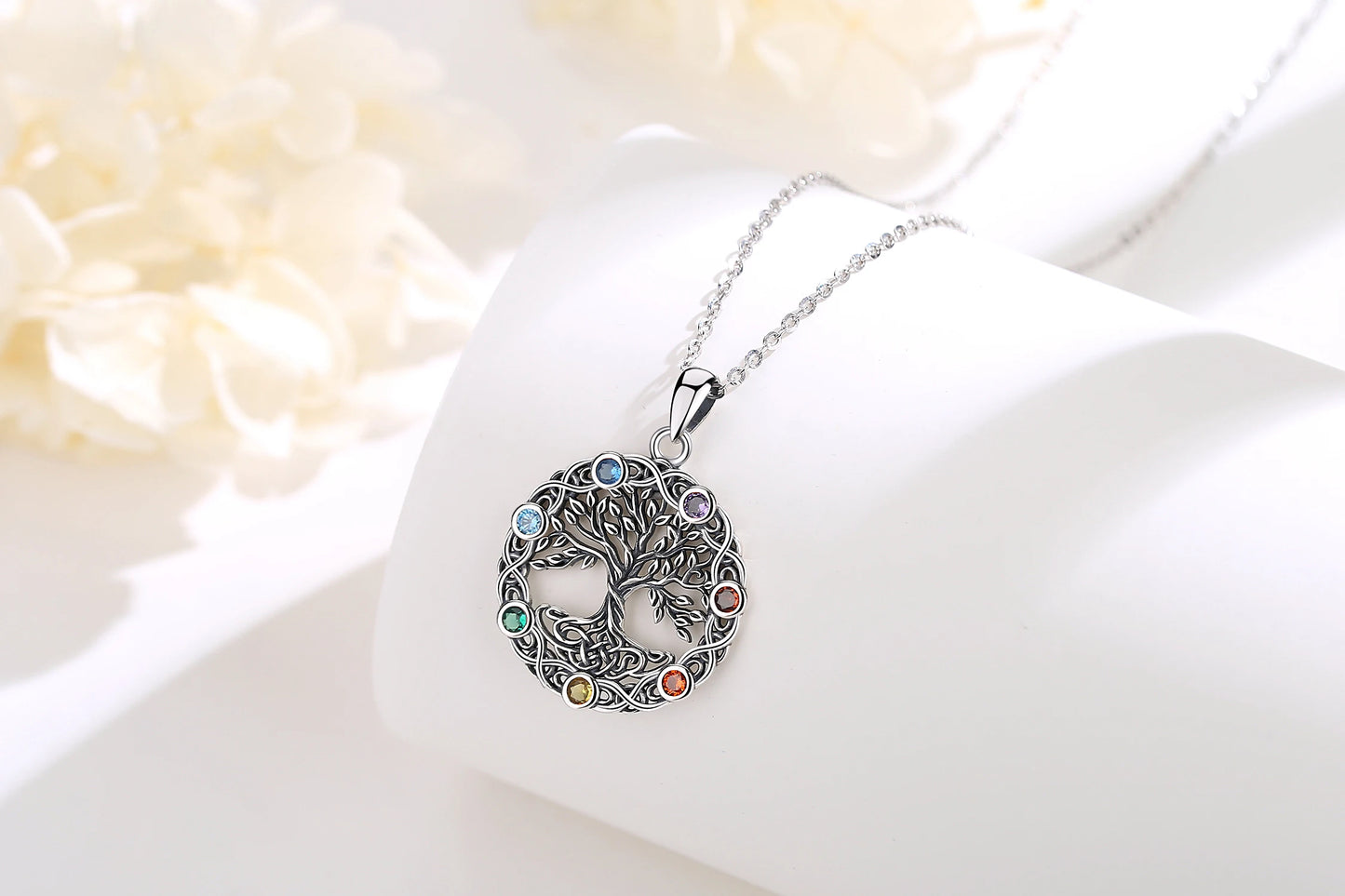 Eudora Original 925 Sterling Silver Tree of Life Necklace for Women Man 7 Color Chakra Pendant Tree Jewelry Mom Grandma Gifts