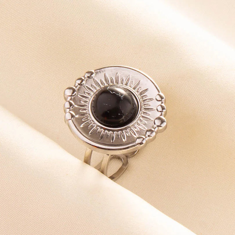 5PCS Boho Turquoise Rings Hippie Stainless Steel White Gemstone Adjustable Rings Women Girls Gift Knuckle Rings Bohemian Jewelry