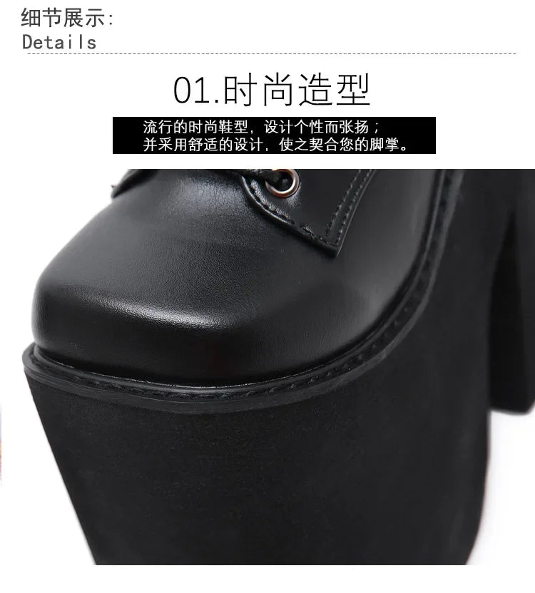 Maogu Women's Boots 2023 Solid High Heel Ankle Boots High Platform Quality Fashion Punk Goth Women Shoes Lace-up Big Size 42 43