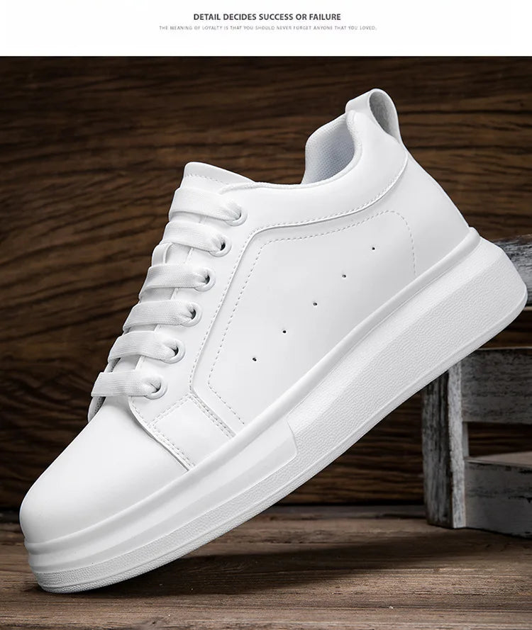 Fashion PU Leather Elevator Shoes for Men 6cm 8cm 10cm Invisible Height Increase White Sneakers Cortex Heightening Casual Shoes