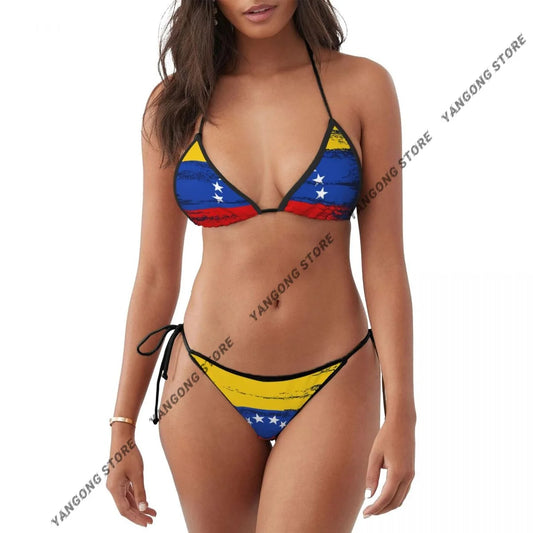 Venezuela Grunge Flag Swimsuits Women Sexy Bikinis Swimwear Bathing Suit Micro Thongs Bordered Beachwear