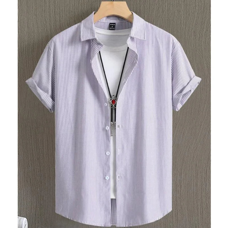 Hawaiian Shirts For Men 3d Stripe Print High-Quality Men'S Clothing Loose Oversized Shirts And Blooms Summer Casual Short Sleeve