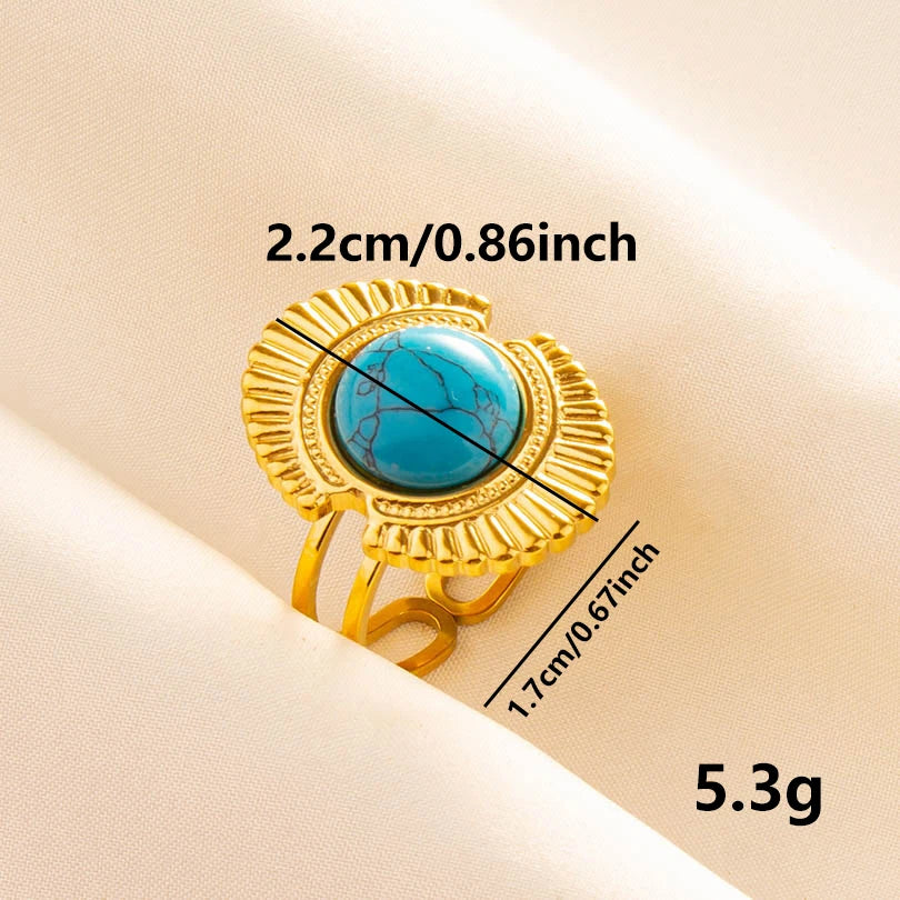 2pcs/lot Vintage Turquoise Gold Plated Knuckle Rings Blue Synthetic Stone Stainless Steel Rings Boho Jewelry Women Gifts No Fade